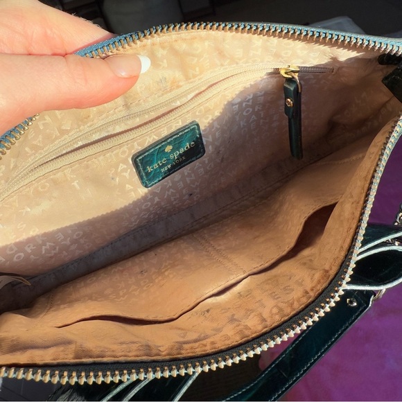 Kate Spade Emerald Green and Gold Bow Shoulder Purse - Picture 5 of 6